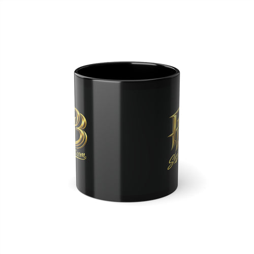 Black 11 oz Coffee Mug – Gold PB Short.com Script