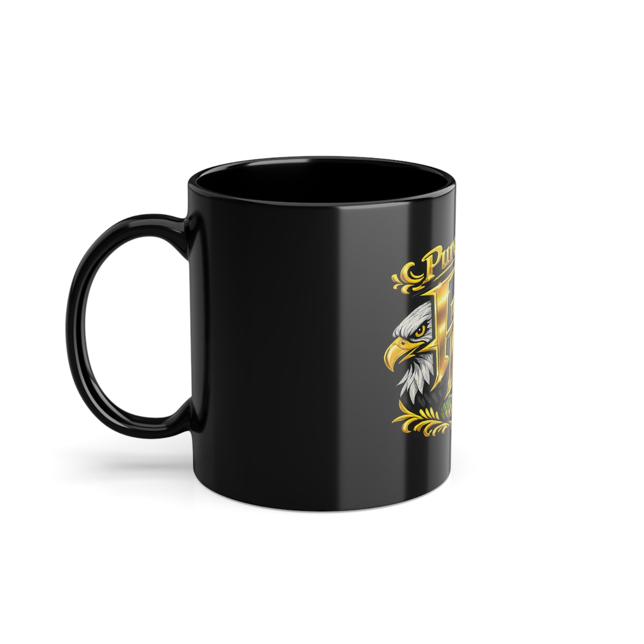 Pure Blood Emblem Black Coffee Mug — 11oz Eagle & Snake Crest