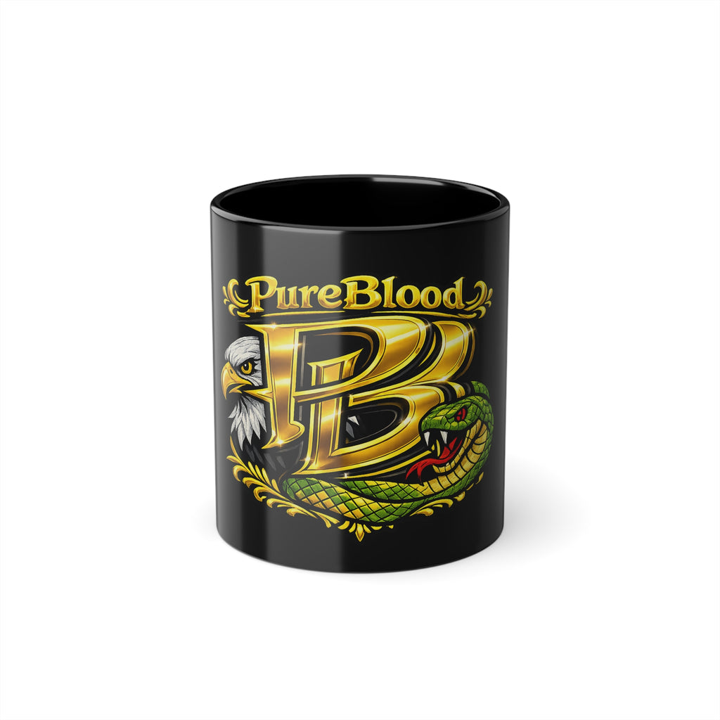 Pure Blood Emblem Black Coffee Mug — 11oz Eagle & Snake Crest