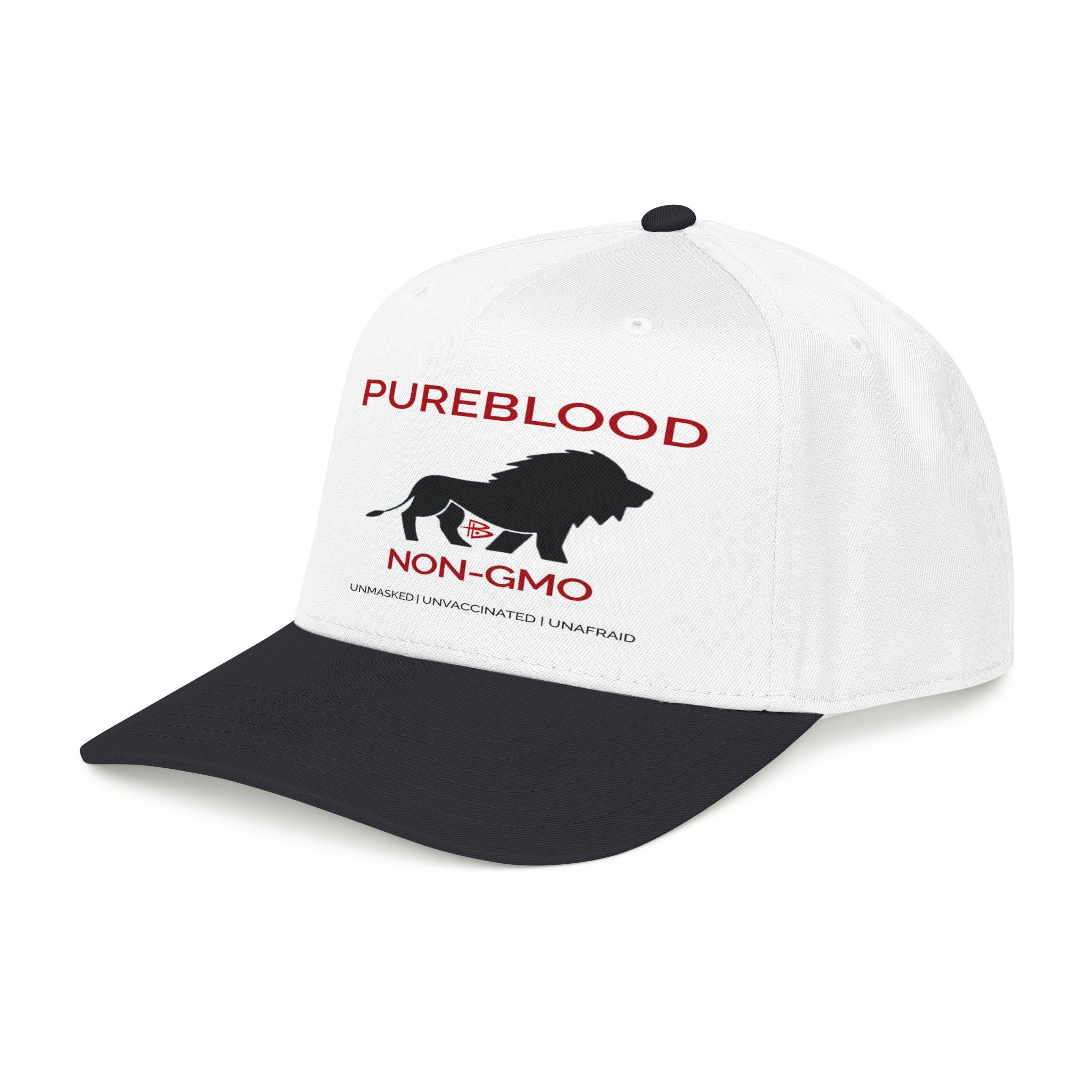 Pureblood Non-GMO Lion Snapback Cap – White/Black DTF Hat