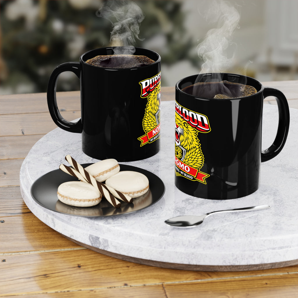 Pureblood Non-GMO Coffee Mug – Bold Lion Emblem, "My Body • My Choice • My Blood"