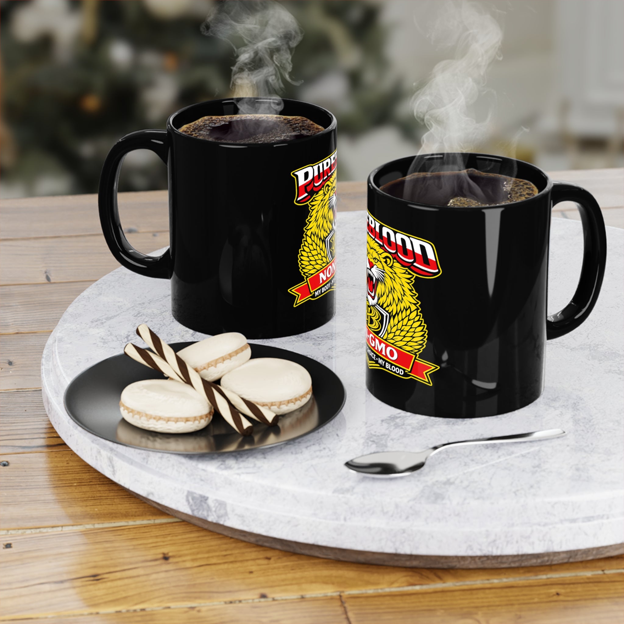 Pureblood Non-GMO Coffee Mug – Bold Lion Emblem, "My Body • My Choice • My Blood"
