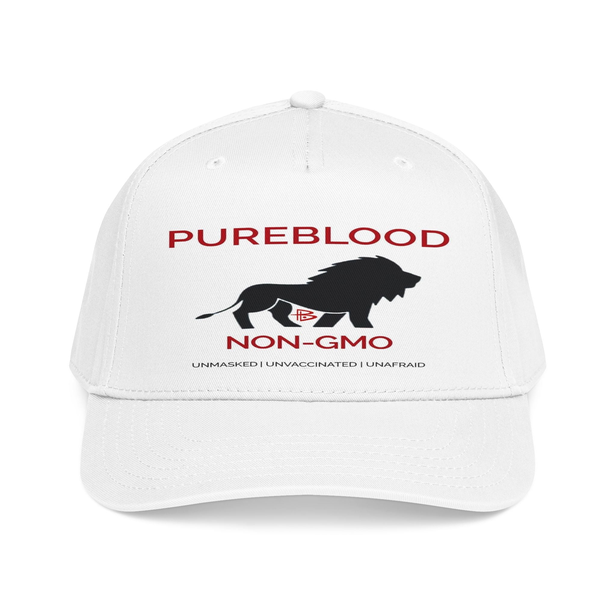 Pureblood Non-GMO Lion Snapback Cap – White/Black DTF Hat