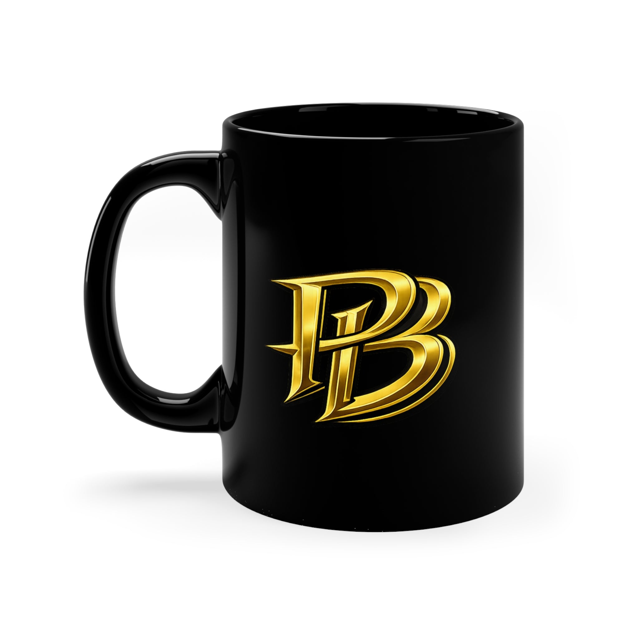 Black 11 oz Coffee Mug – Gold PB Monogram