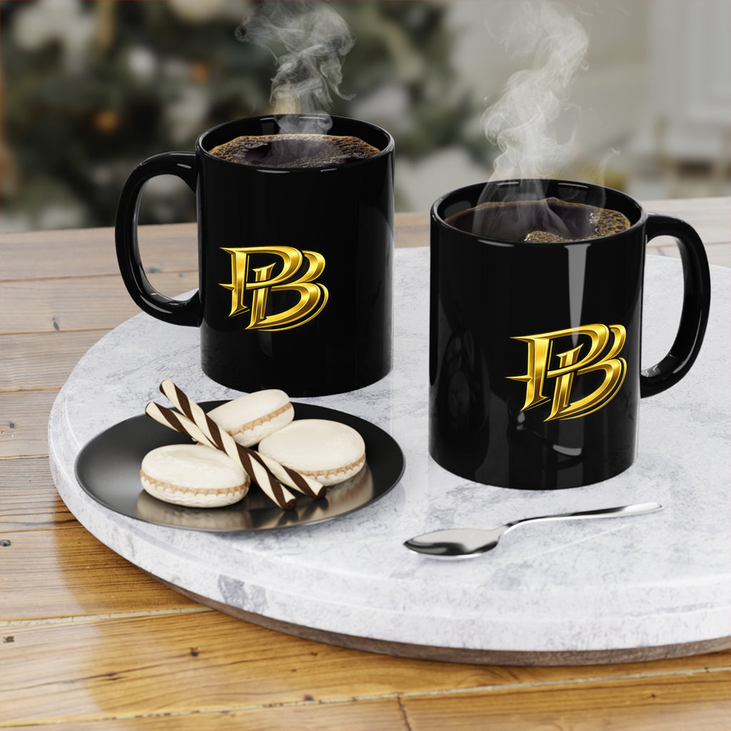Black 11 oz Coffee Mug – Gold PB Monogram