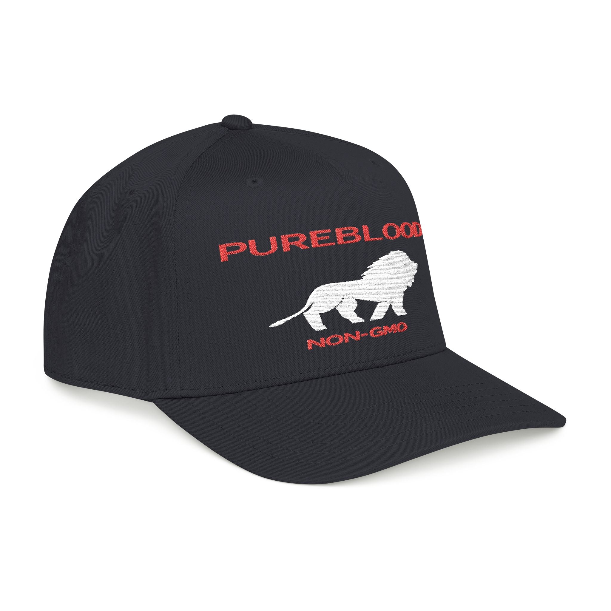 Pureblood White Lion — Embroidered Mid Profile Baseball Cap (Black)