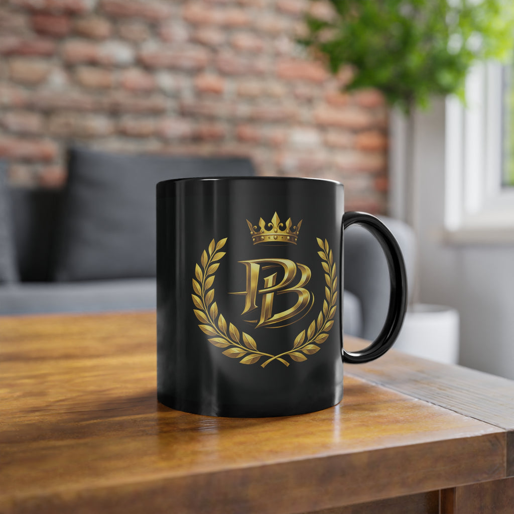 Black 11 oz Coffee Mug – Gold PB Laurel Crown Crest