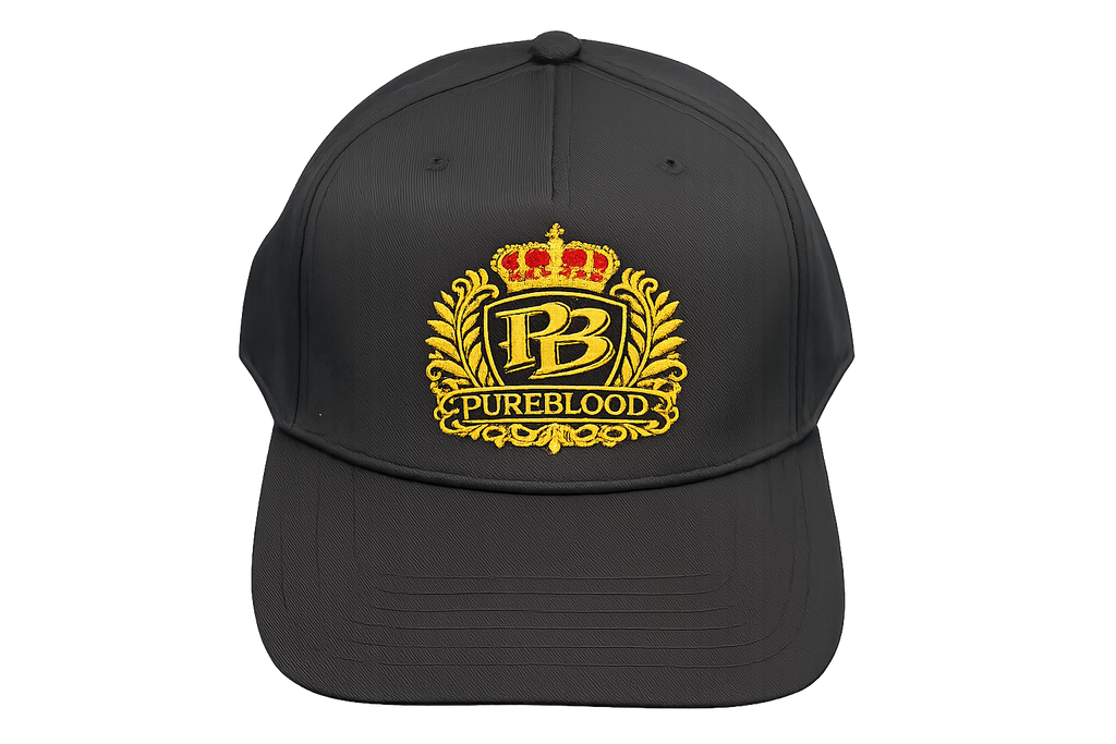 PureBlood Crown Crest Premium Embroidered Hat – Black & Gold Royal Edition