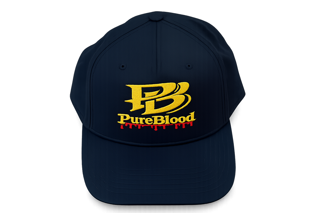 PureBlood Drip – Embroidered Gold on Black Hat