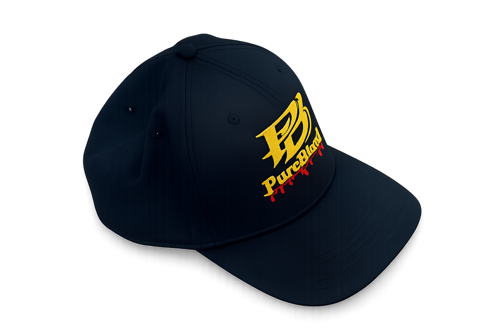 PureBlood Drip – Embroidered Gold on Black Hat