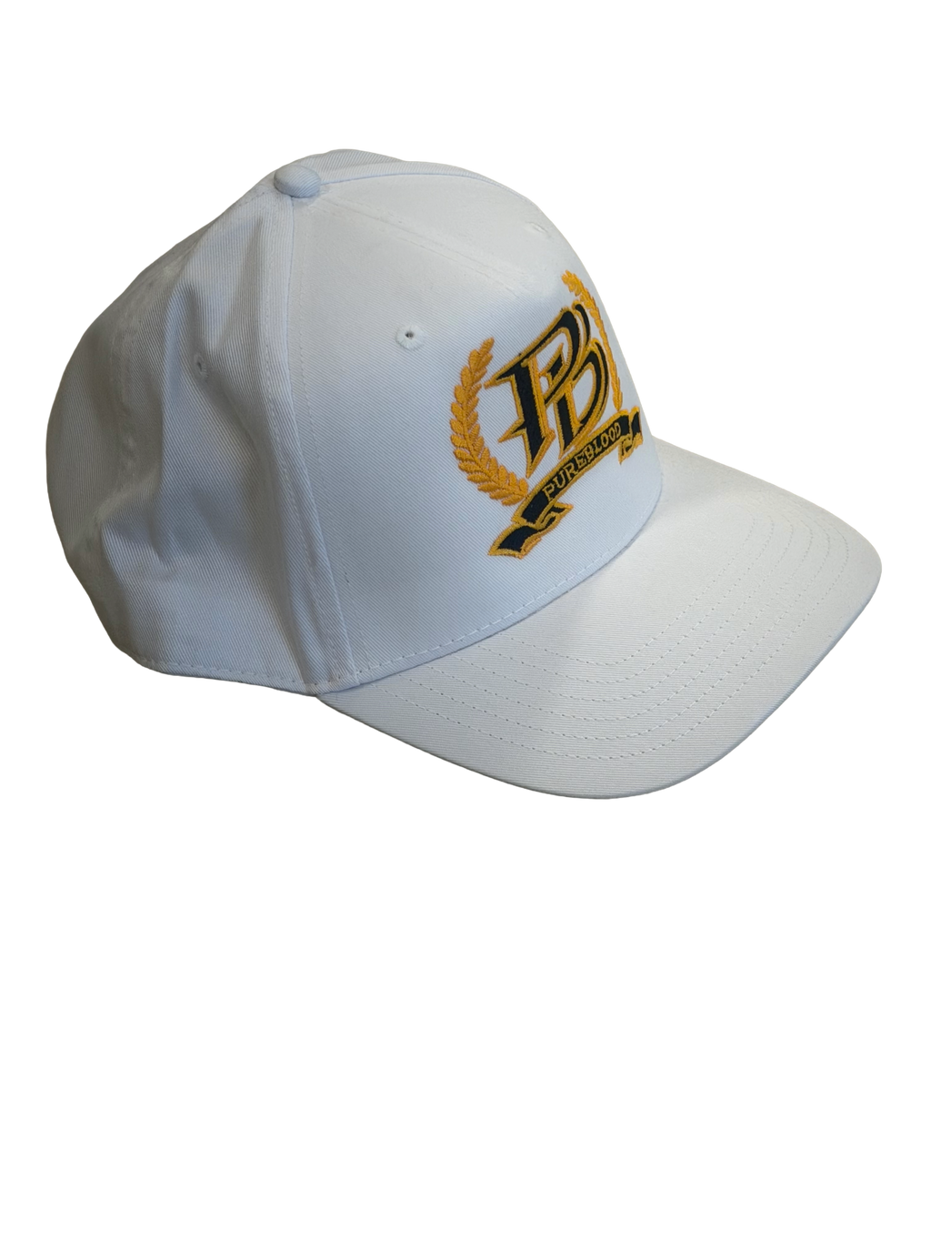 PureBlood Laurel Crest Premium Embroidered Hat – White, Gold & Black Edition