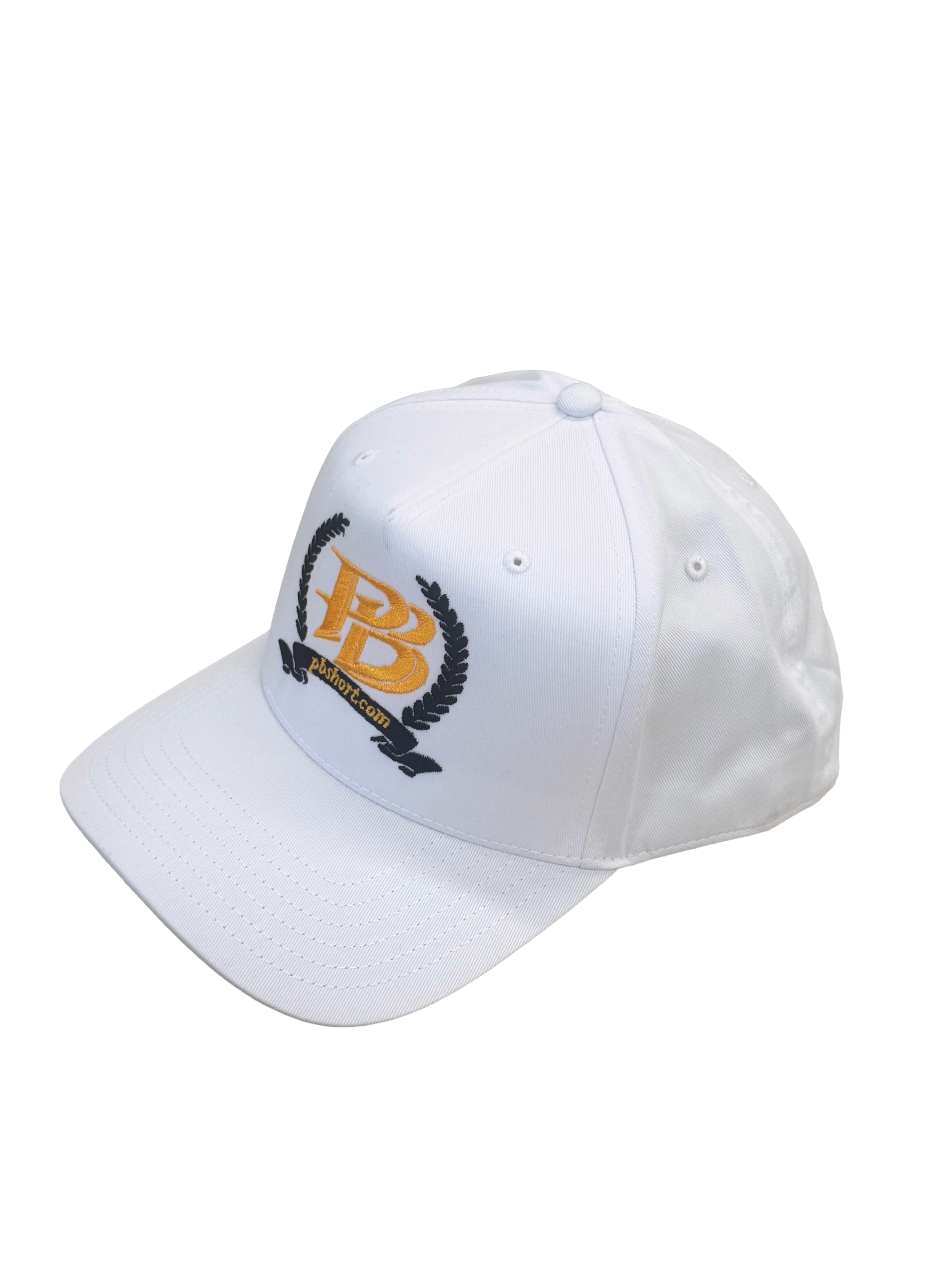 pbshort.com Laurel Crest Premium Embroidered Hat – White, Gold & Black Edition