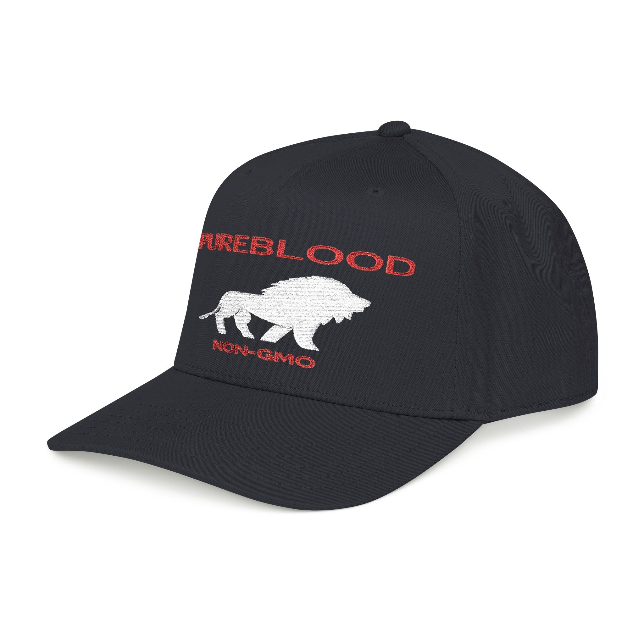 Pureblood White Lion — Embroidered Mid Profile Baseball Cap (Black)