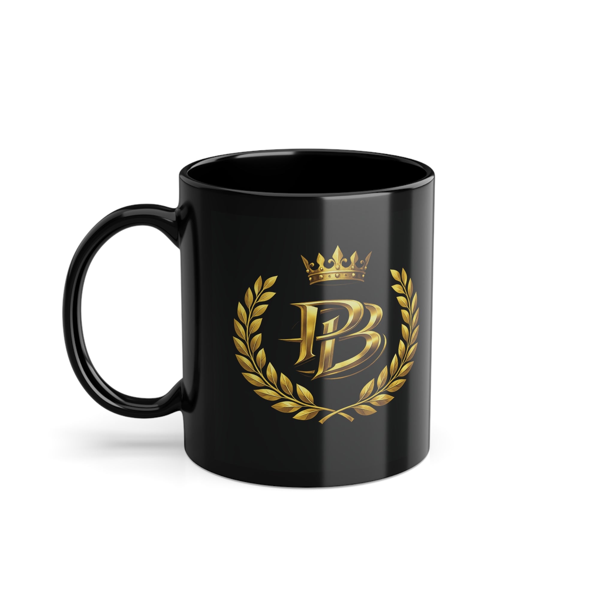 Black 11 oz Coffee Mug – Gold PB Laurel Crown Crest
