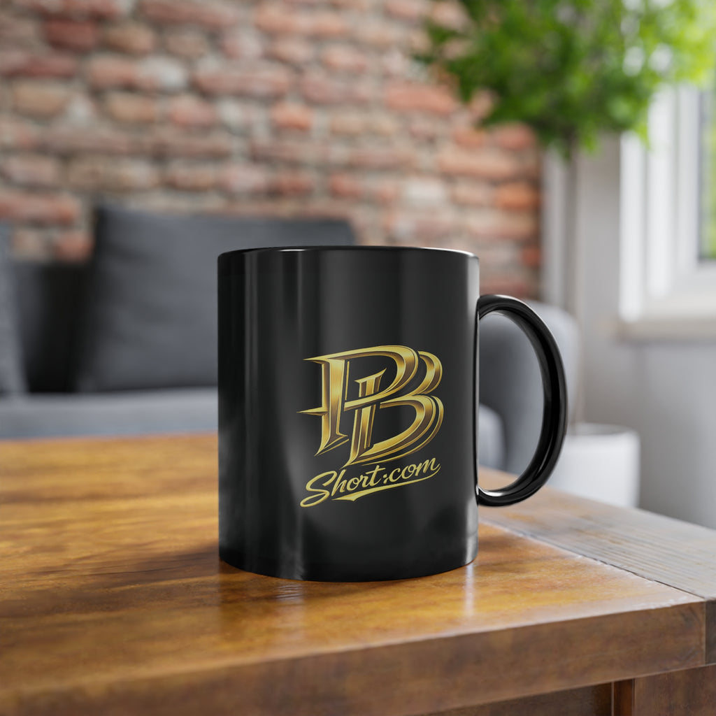 Black 11 oz Coffee Mug – Gold PB Short.com Script