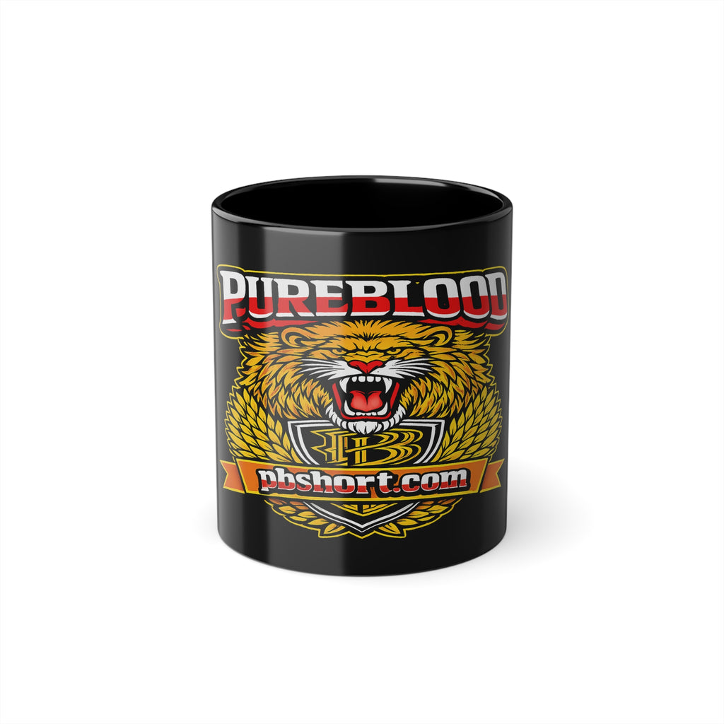 Black Coffee Mug — Fierce Tiger "Pureblood" Graphic, 11oz