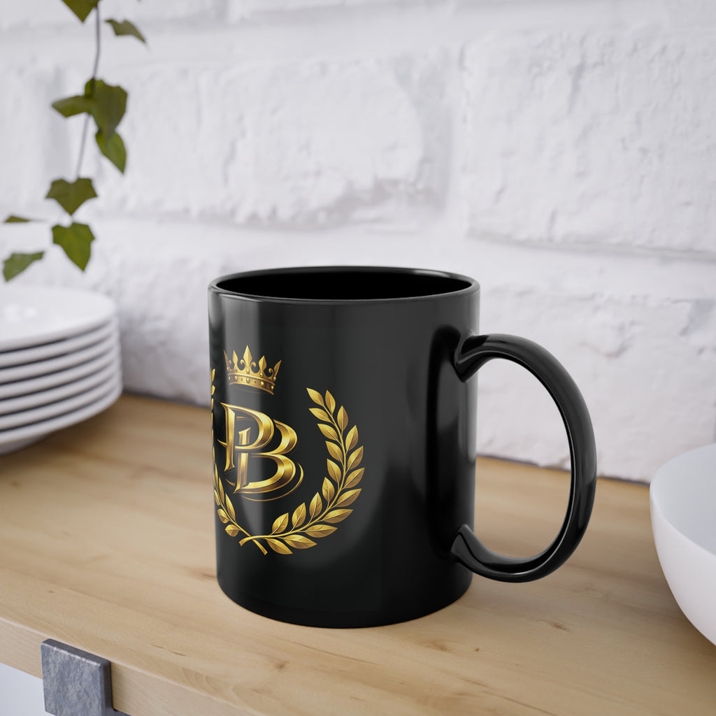 Black 11 oz Coffee Mug – Gold PB Laurel Crown Crest