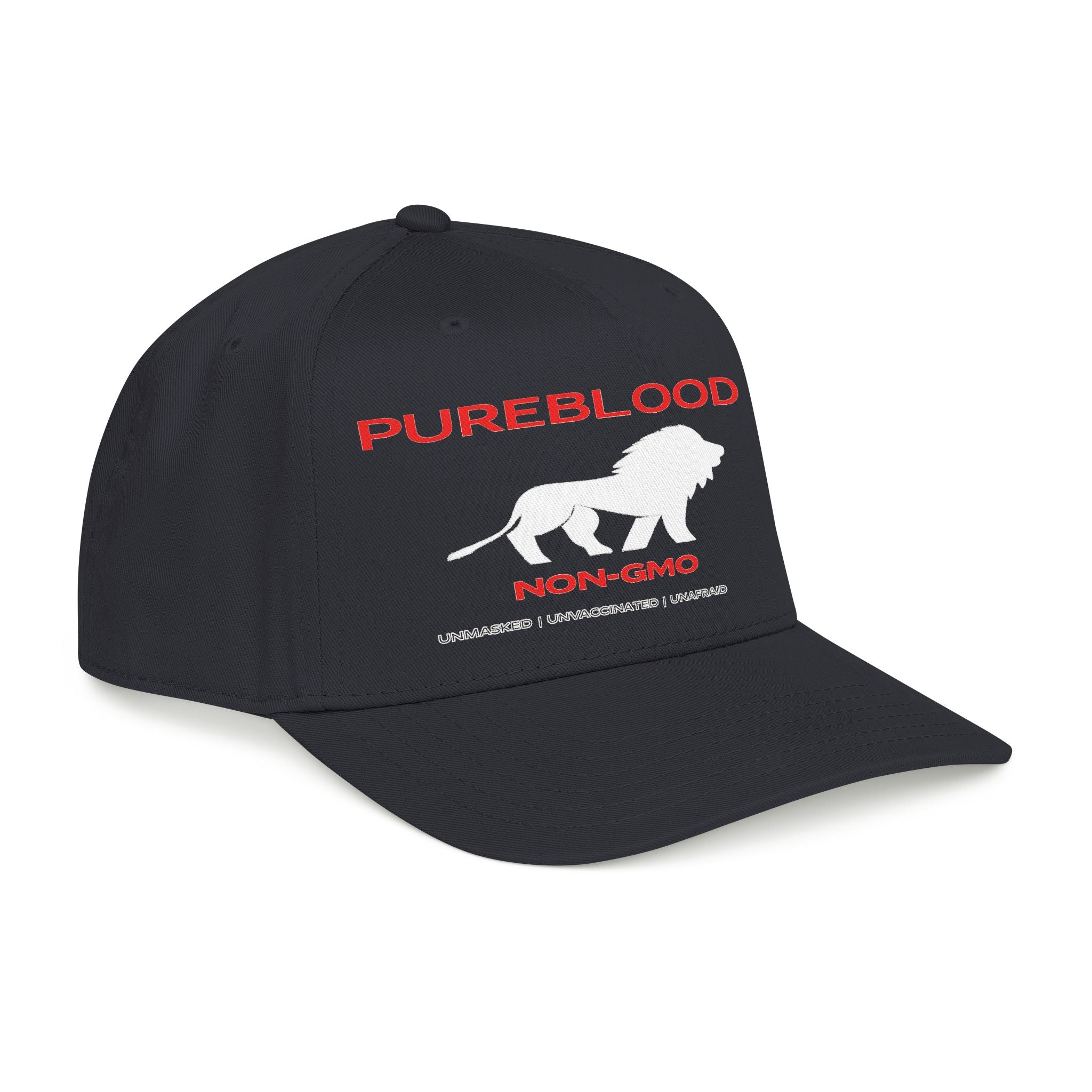 Pureblood Lion Statement — DTF Mid Profile Baseball Cap (Black)