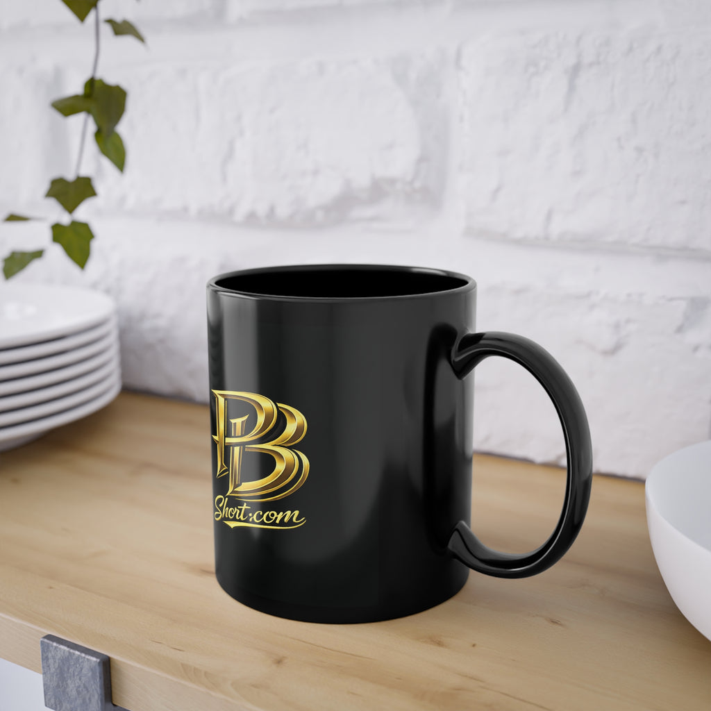 Black 11 oz Coffee Mug – Gold PB Short.com Script
