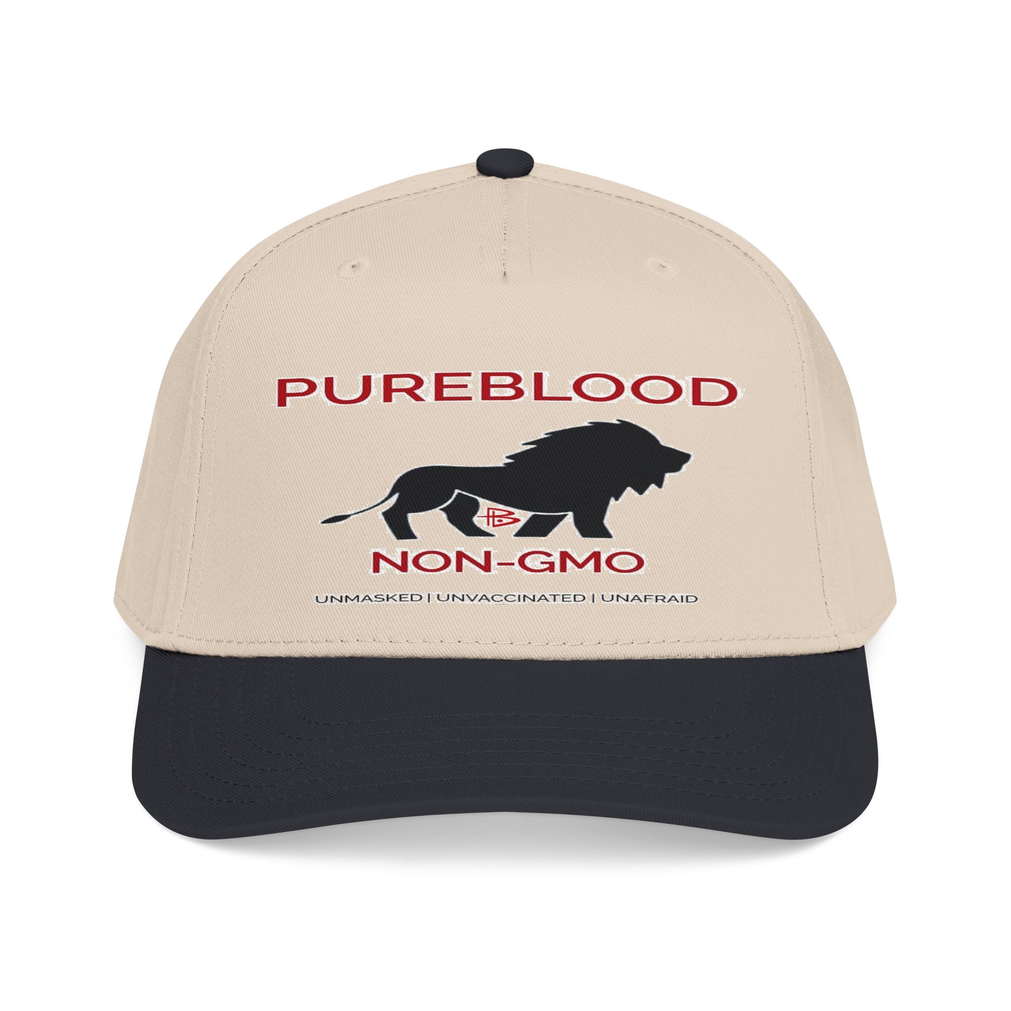 Pureblood Non-GMO Lion Snapback Cap – White/Black DTF Hat